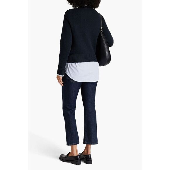 Vince Women's Midnight Blue Cotton Blend Mockneck Pullover Sweater Medium NWOT - Picture 2 of 10